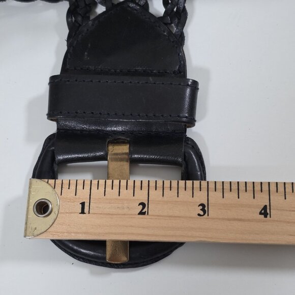 i Blues Vtg Plaited Leather Belt Womens Black Braided Buckle Whimsigoth Elegant - Picture 7 of 12